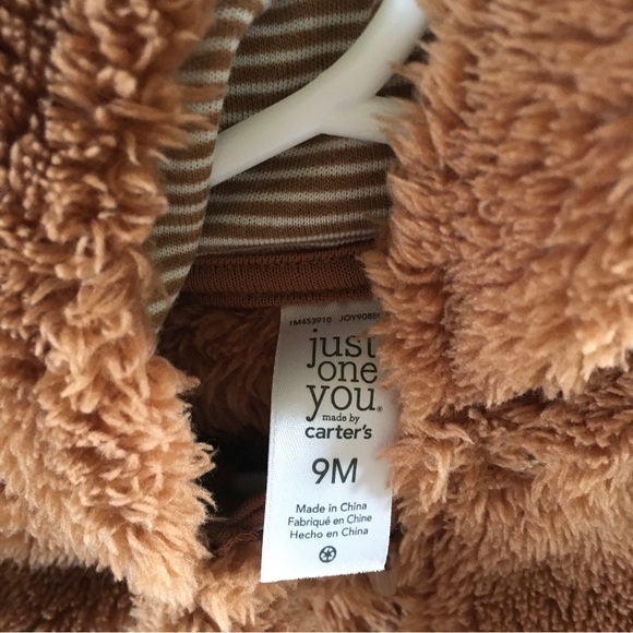 Carters 9M Infant Baby Fleece Cozy One piece Outerwear Bodysuit with Hood Brown - Picture 2 of 6